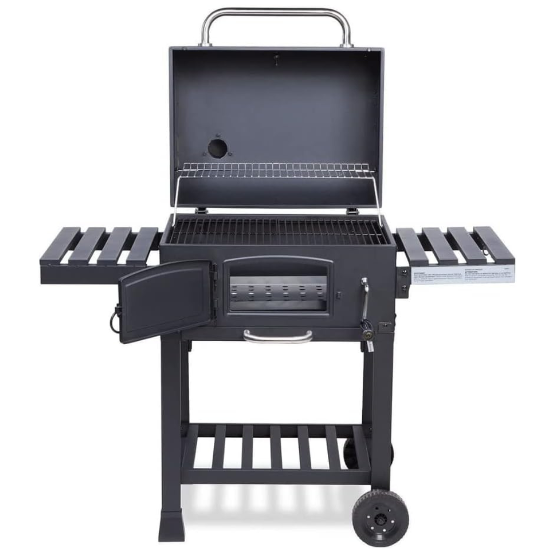 CosmoGrill XL Charcoal BBQ Smoker – Portable Outdoor Grill with Folding Side Tables, Thermometer & Wheels